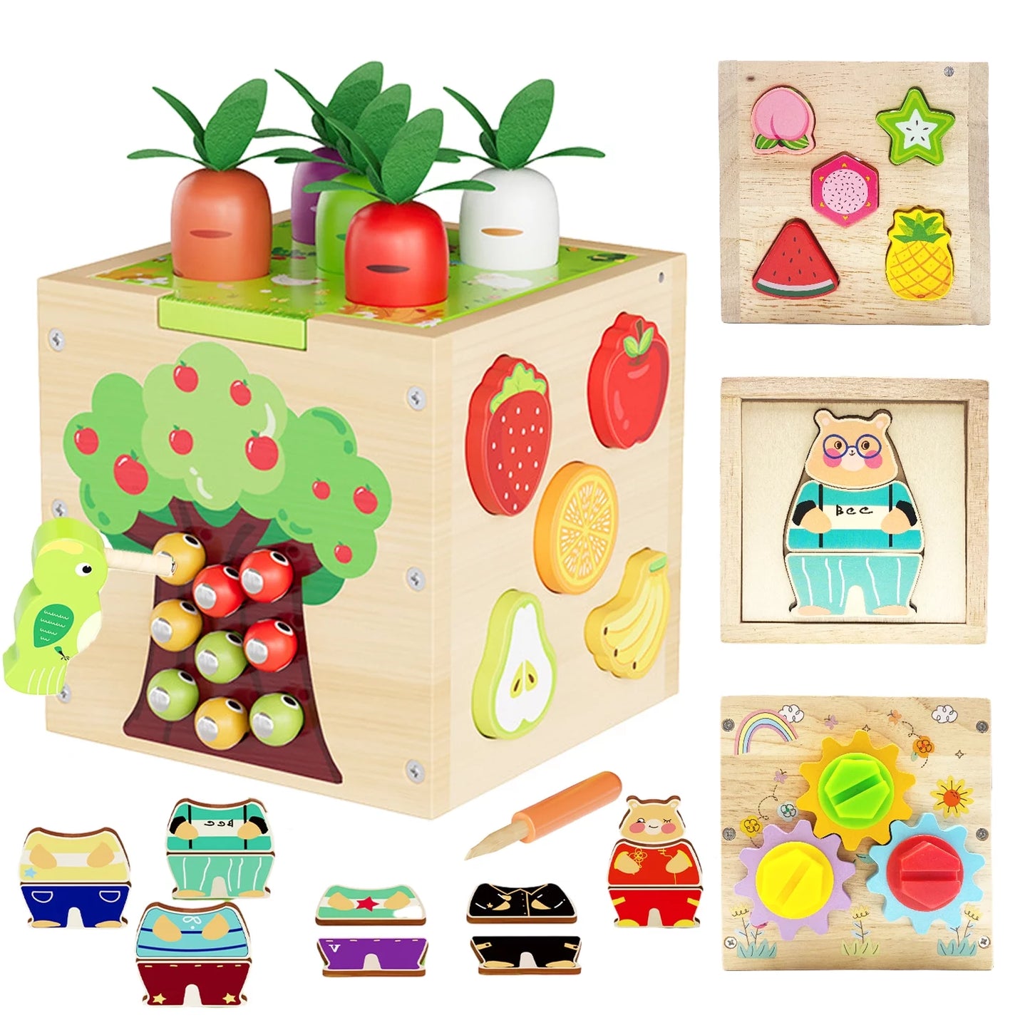 6 in 1 Montessori Wooden Activity Cube 10+ Months Babies