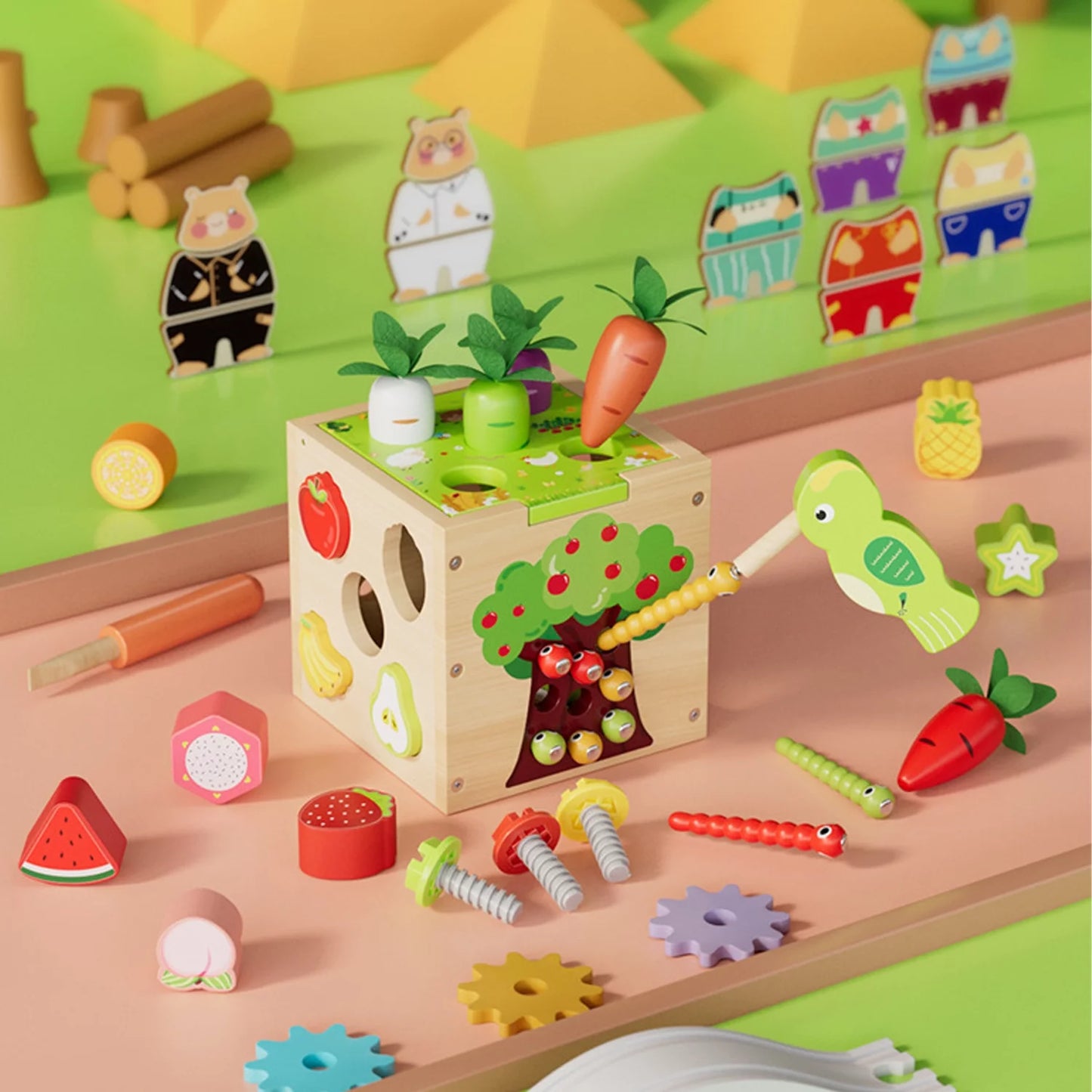 6 in 1 Montessori Wooden Activity Cube 10+ Months Babies