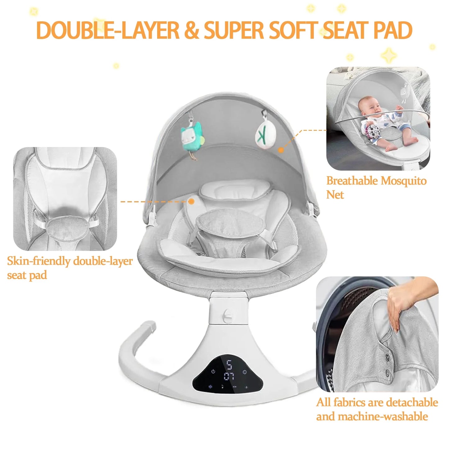 Electirc Baby Rocker Bouncer with Remote Control and Music, Gray