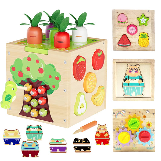 6 in 1 Montessori Wooden Activity Cube 10+ Months Babies 