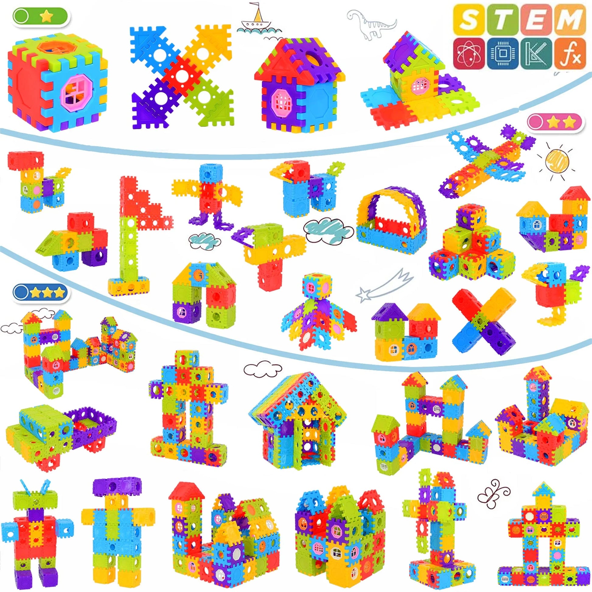 160-Piece Tiles Building Blocks Set Educational Playset STEM Toys for Toddlers