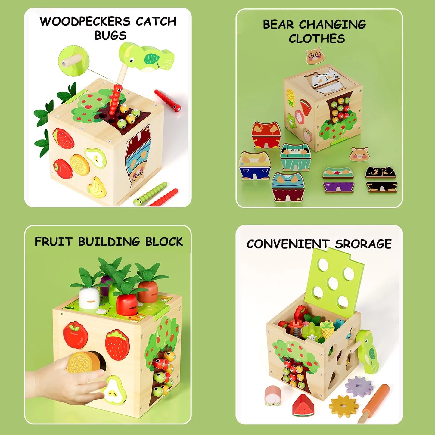 6 in 1 Montessori Wooden Activity Cube 10+ Months Babies 