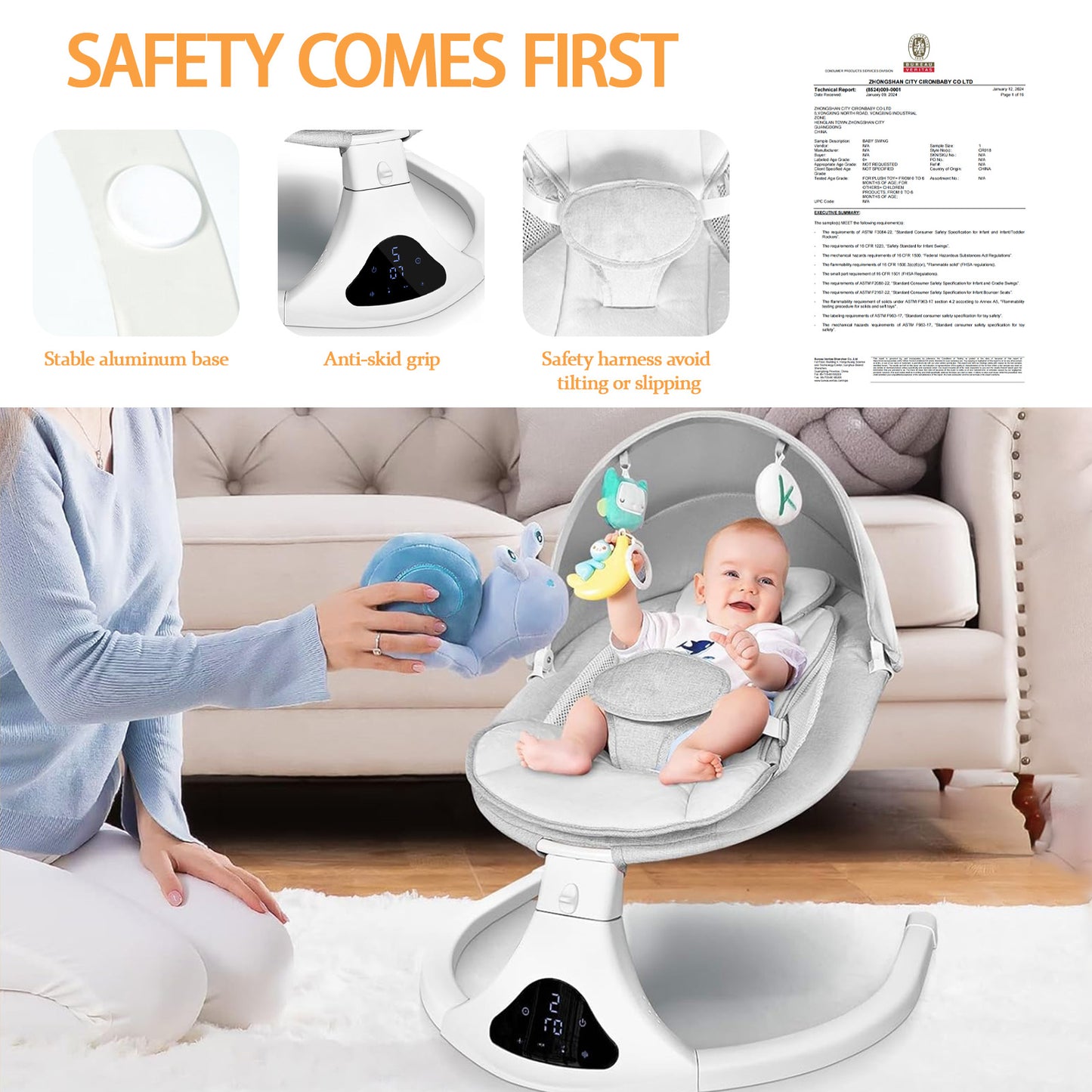 Electirc Baby Rocker Bouncer with Remote Control and Music, Gray