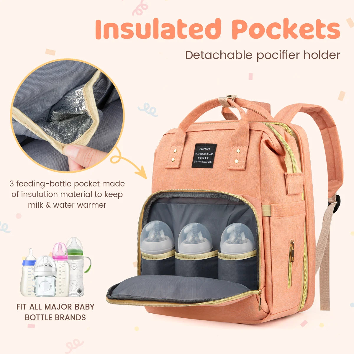 Multifunctional Baby Diaper Bags with Changing Station &Foldable Crib (Pink)